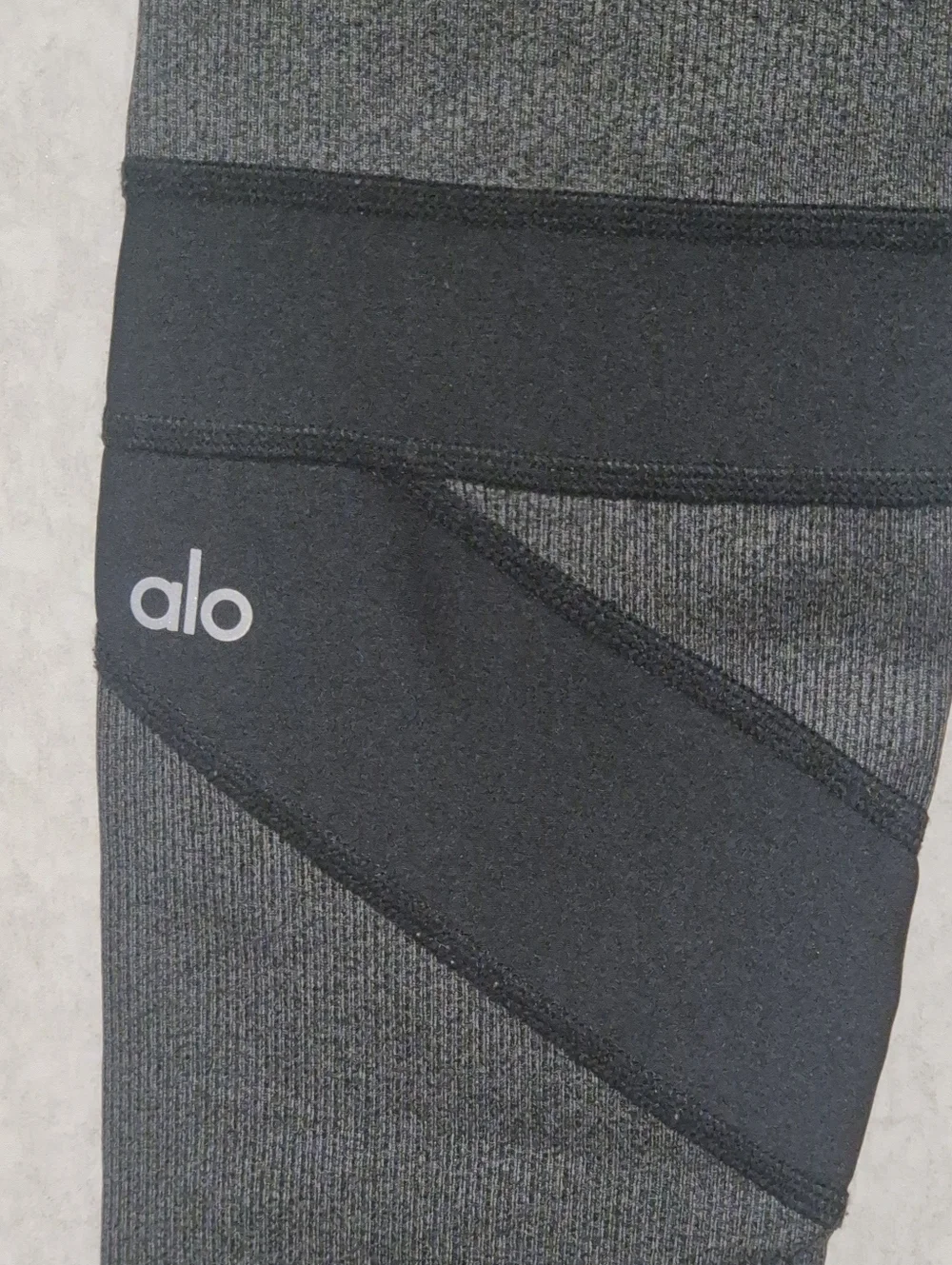 ALO Yoga Black and Gray Seamless Knit Top with White Logo..Size:M